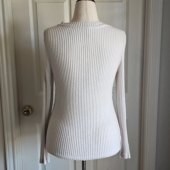 Loft Cream Ribbed Button Sweater - Picture 3 of 4